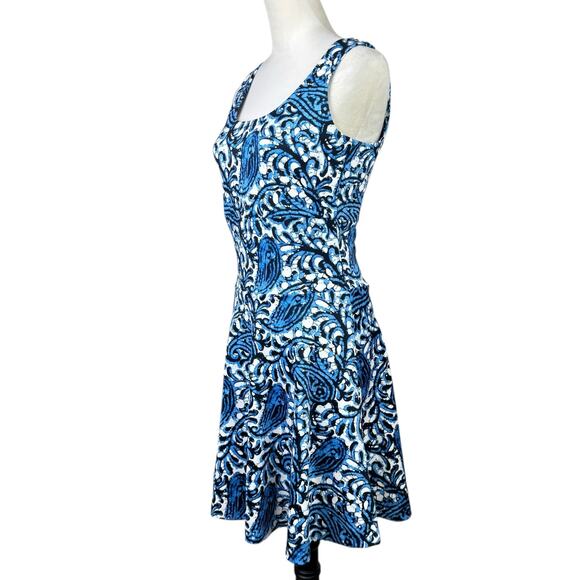 MICHAEL Michael Kors Blue White Bold Paisley Sleeveless Fit & Flare Dress - Picture 3 of 12